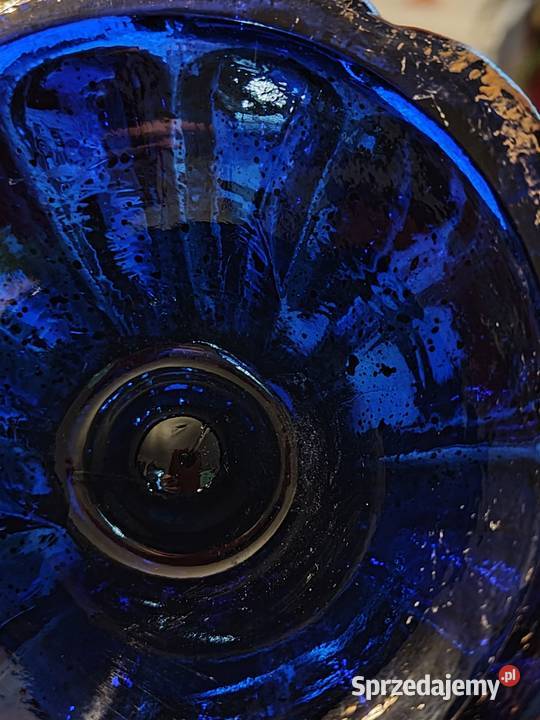 Świeczniki szkło Vintage kobaltowe Porcelana i szkło Legnica