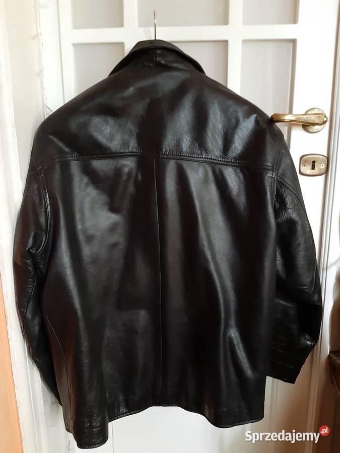 Kurtka skórzana skóra czarna L długa gruba skóra czarny mazowieckie Konstancin-Jeziorna