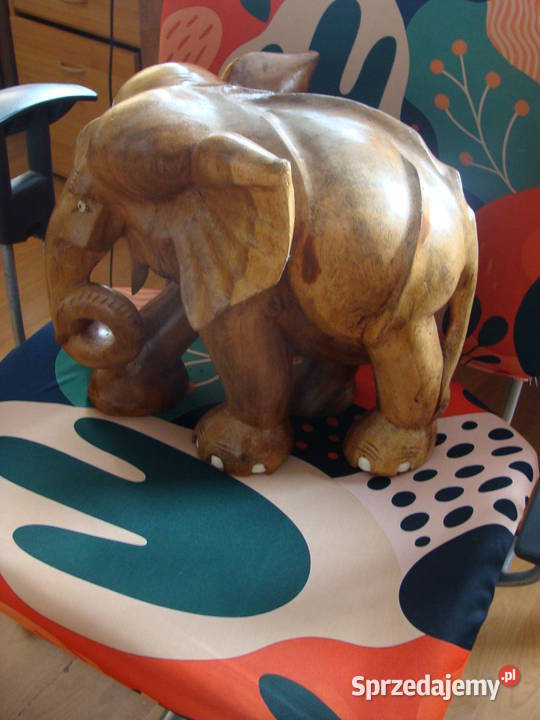 Rzeźba Figurka SŁOŃ Drewno Rękodzieło 35x34 Wrocław