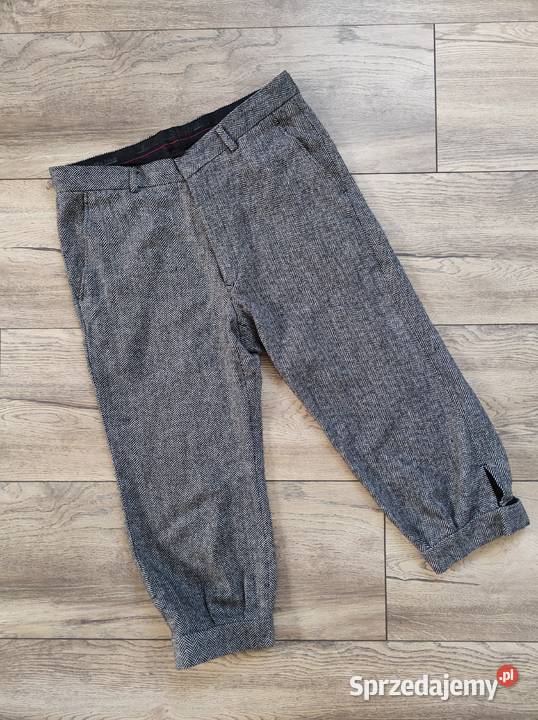 Wełniane spodnie rybaczki Vintage Jodełka 42 Jasło