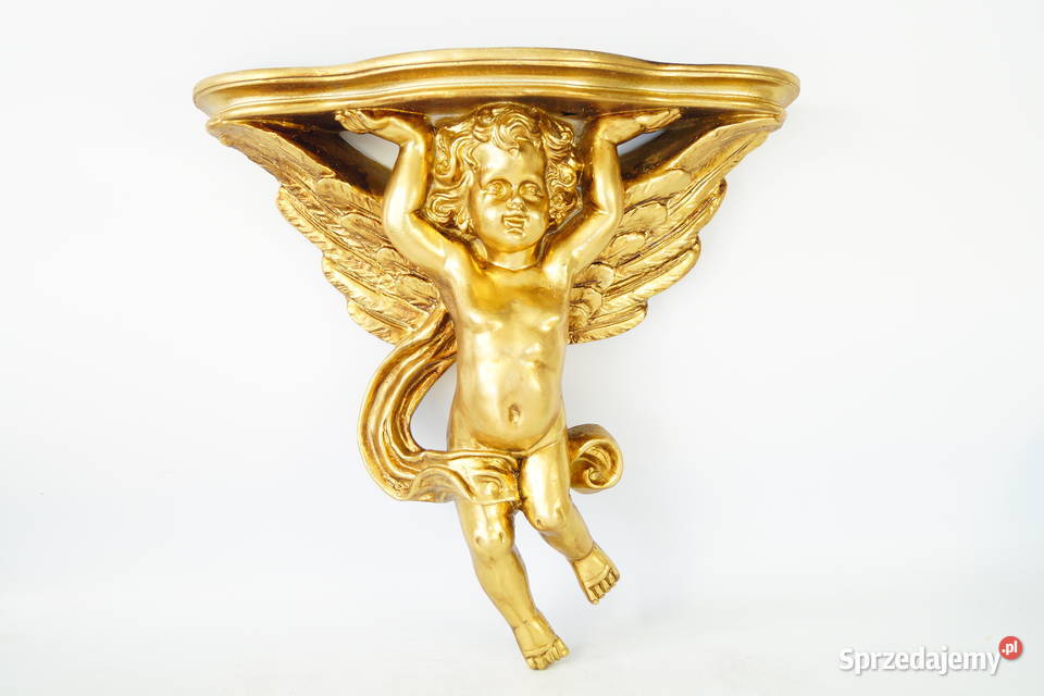 KONSOLKA BAROKOWA półka złota AMOR putto piękna wielkopolskie Gizałki