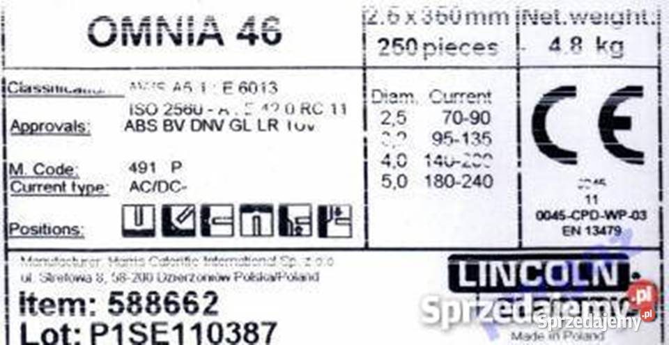 Elektrody otulone Lincoln OMNIA 46 fi25x350 48 Gniezno