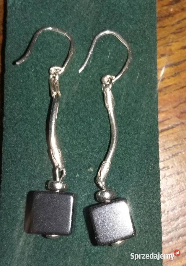 kolczyki wiszące kostki hematyt naturalny srebro Bydgoszcz