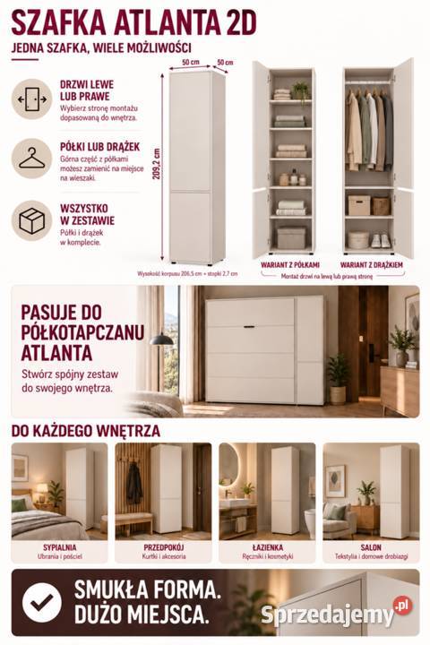 Szafka wysoki słupek Atlanta 2D kaszmir 209 50cm sprzedam