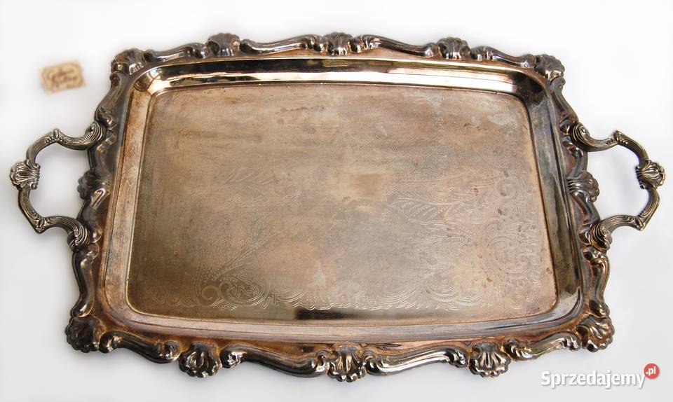 Duża taca platerowana posrebrzana grawerowana Patery Lublin