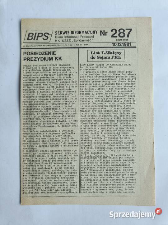 BIPS Serwis Informacyjny KKP NSZZ Solidarność Gdynia sprzedam