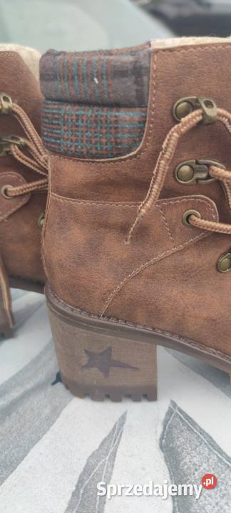 Ciemnobrązowe damskie botki z kolumną brązowy/beżowy