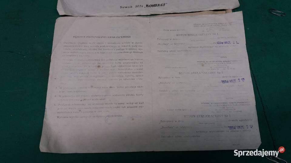 Siewnik Bonifacy instrukcja obsługi i karta Strzyżów sprzedam