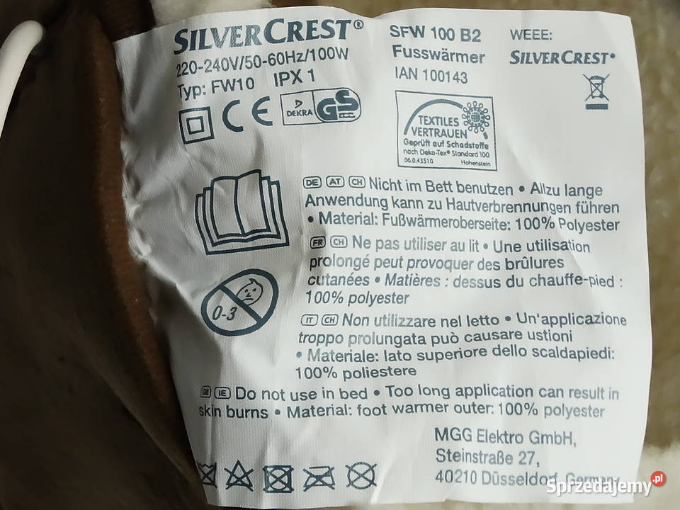 Elektryczny Ogrzewacz Stóp Silvercrest SFW 100 Biłgoraj sprzedam