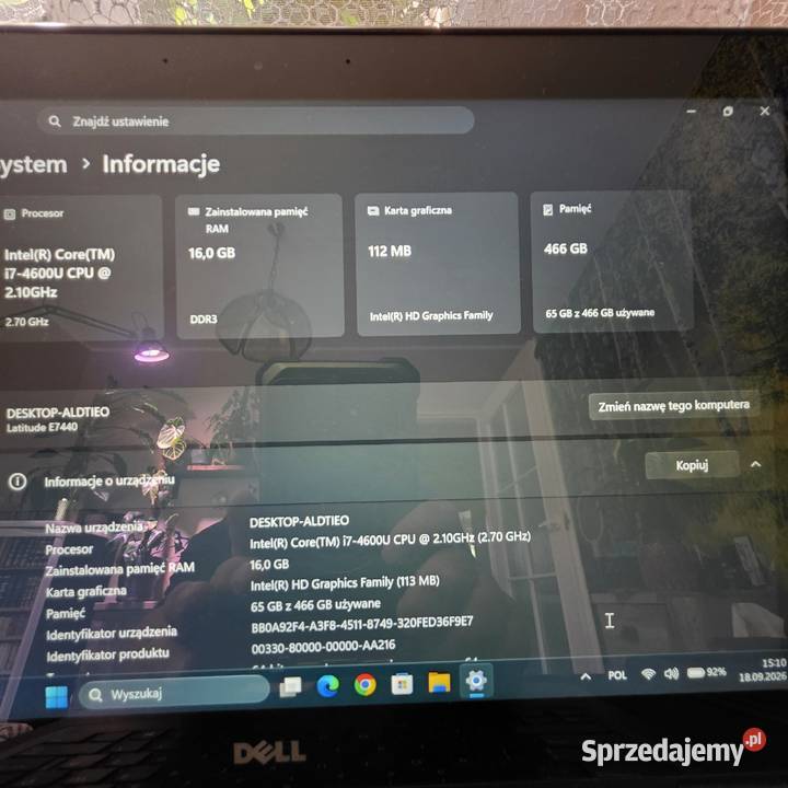 Dell e7440 i7 16gb ramu ssd 500gb DOTYK EKRAN warmińsko-mazurskie Iława sprzedam