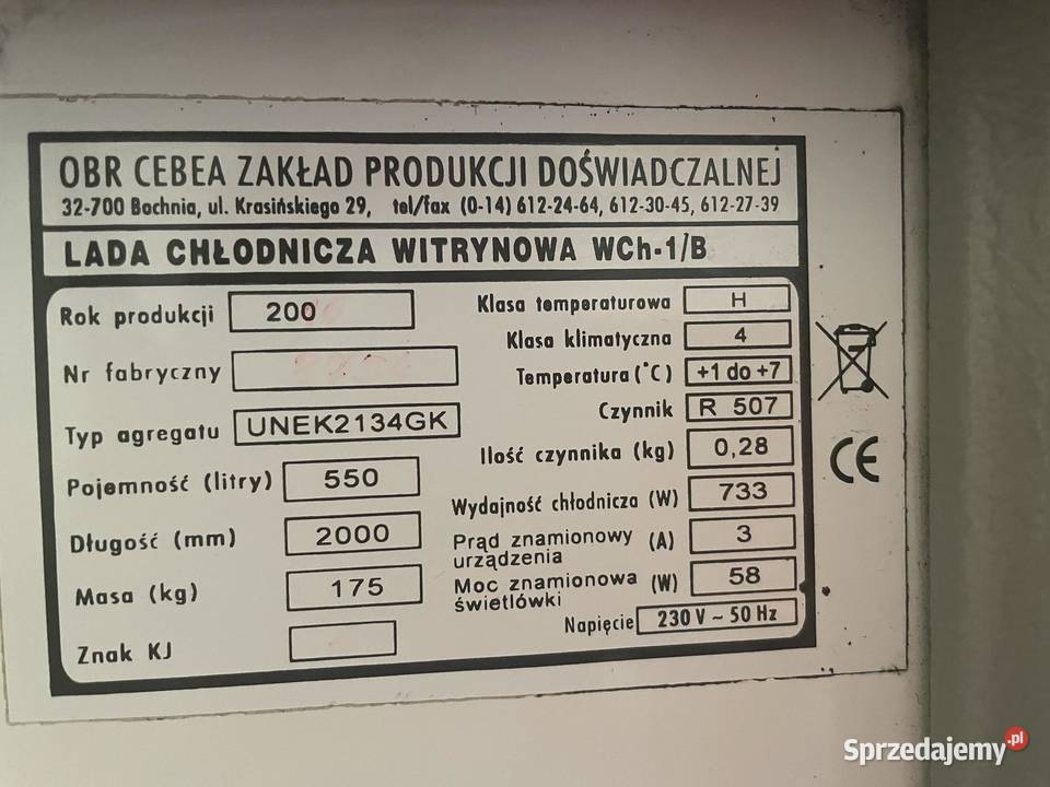 Lada chłodnicza witrynowa WCh1B