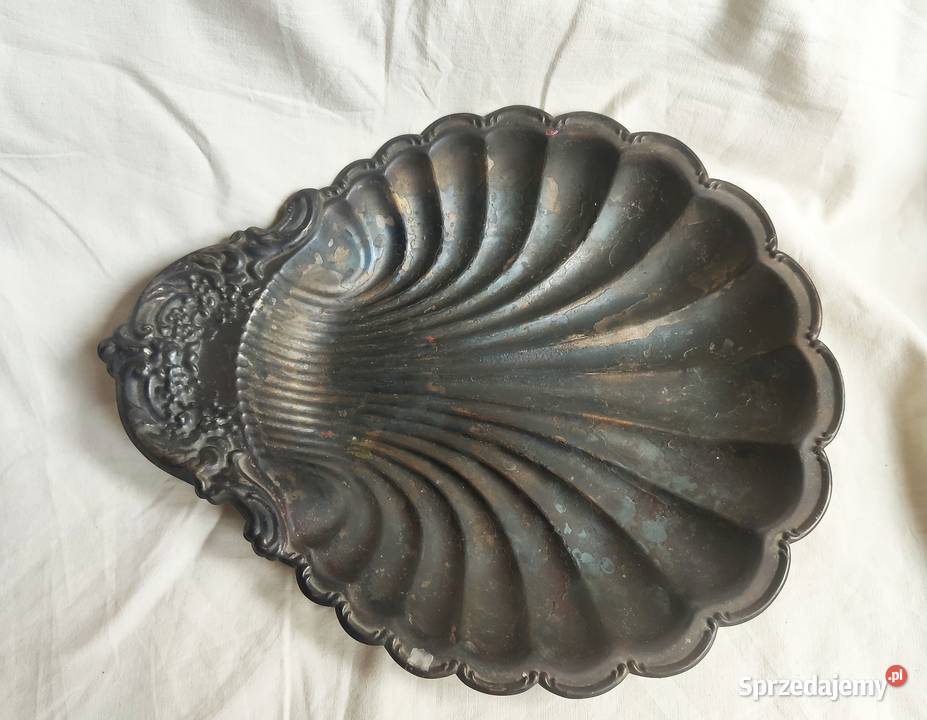 Piękna metalowa patera muszla secesja vintage pomorskie Gdańsk