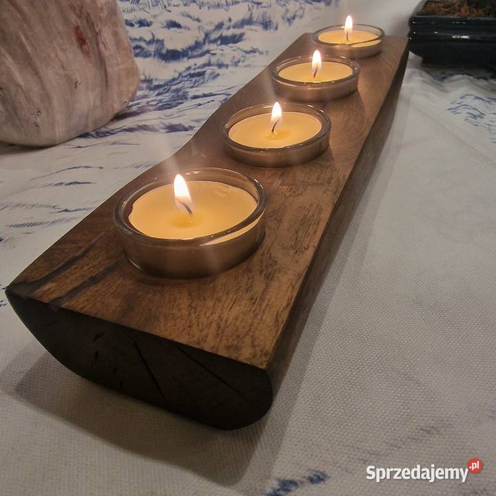 Świecznik bukowy Premium DeepWax żywica szkło Sępopol