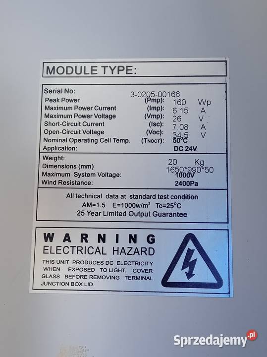 Panel fotowoltaiczny 160W Mielec