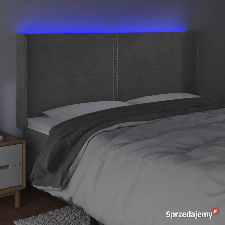 Zagłówek do łóżka z LED jasnoszary 163x16x118128