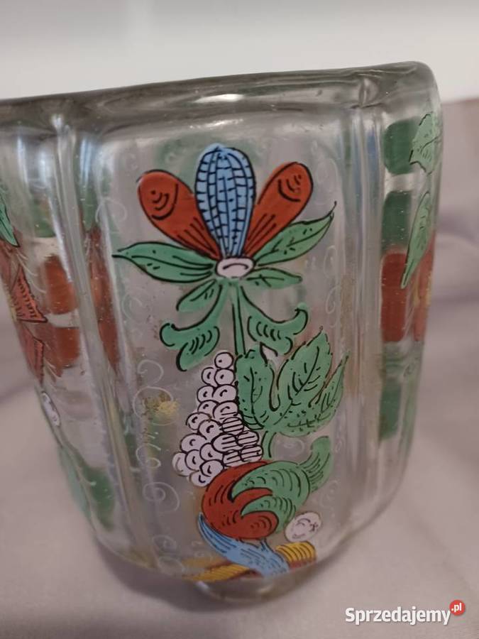 Szklana ręcznie malowana karafka z pocz XX w Wrocław
