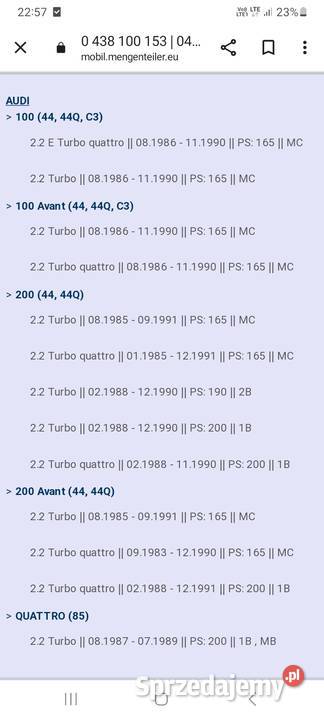 Audi 100 c3 200 c3 22 turbokjetronic 0 438 100 osobowe Grudziądz sprzedam