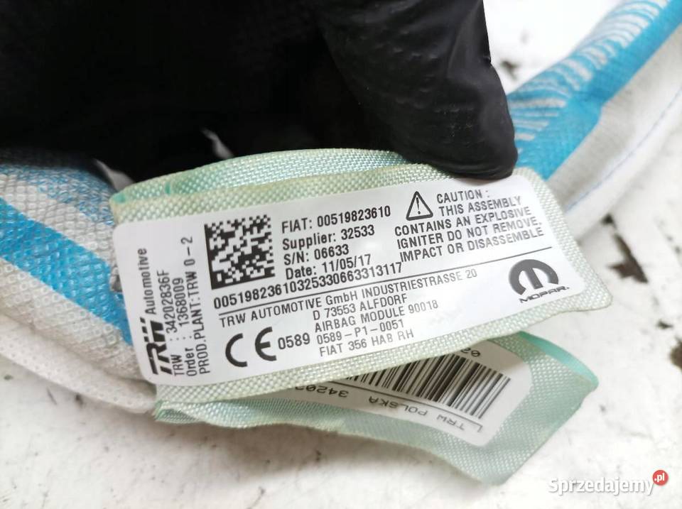 KURTYNA POWIETRZNA AIRBAG PRAWA 00519823610 Fiat