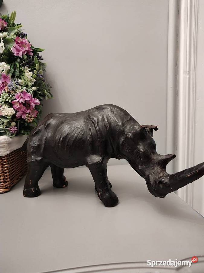 Skórzane figurki nosorożec i hipopotam vintage Legnica