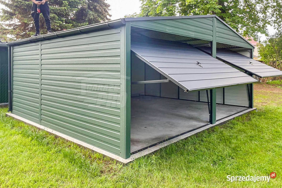 Garaż Blaszany 6x6m 2x Bramy uchylne Zielony blacha Wisła sprzedam