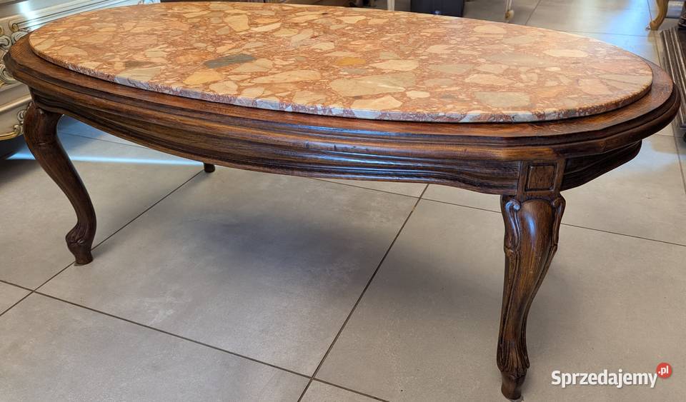 Piękny dębowy stolik ludwikowski z marmuremsklep Meble Dąbrowa Górnicza