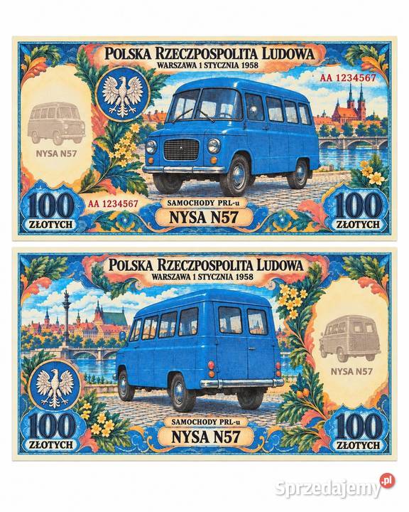 zestaw 14 banknotów z serii SAMOCHODY PRLu podlaskie Białystok