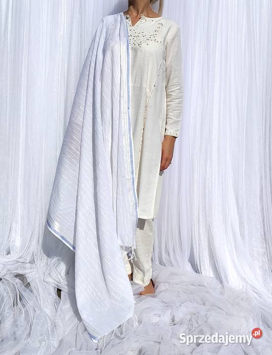 Chusta dupatta indyjska szal oversize biała Szczecin