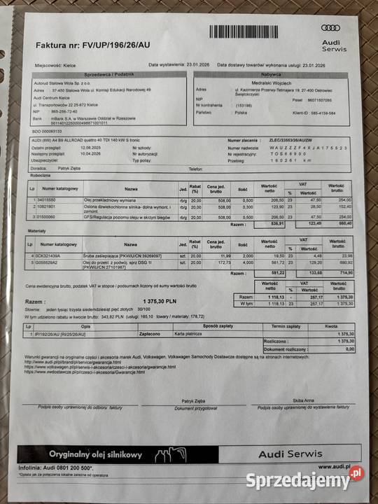 A4 ALLROAD 20 TDI QUATTRO 190 AT SALON Katowice