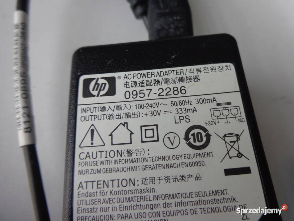 Oryginalny zasilacz HP 09572286 30V 333mA atramentowa Drukarki i skanery Gdańsk