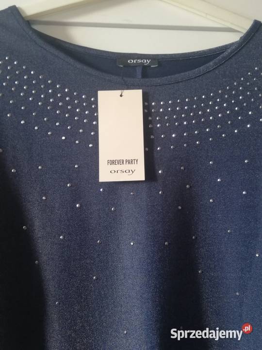Mieniąca bluzka wiskozowa z dżetami łódka granat Warszawa
