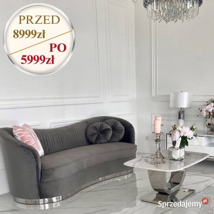 Ekskluzywna sofa szara glamour do salonu mazowieckie Warszawa