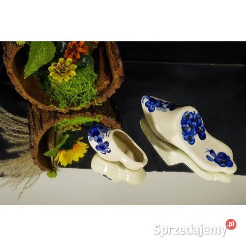 Dwa ceramiczne pantofelki na kwiaty SR Gliwice