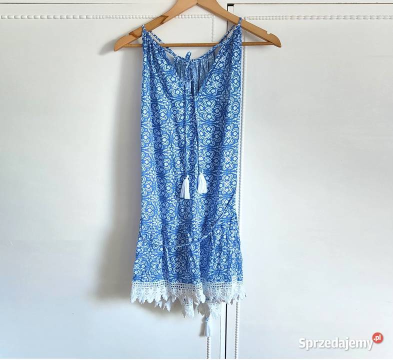 Letnia sukienka Oasis XS 34 biało niebieska wzór Szczecin