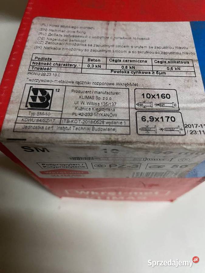 Kołki szybkiego montażu WKRĘTMET SM 10x160 50 Wodzisław Śląski sprzedam