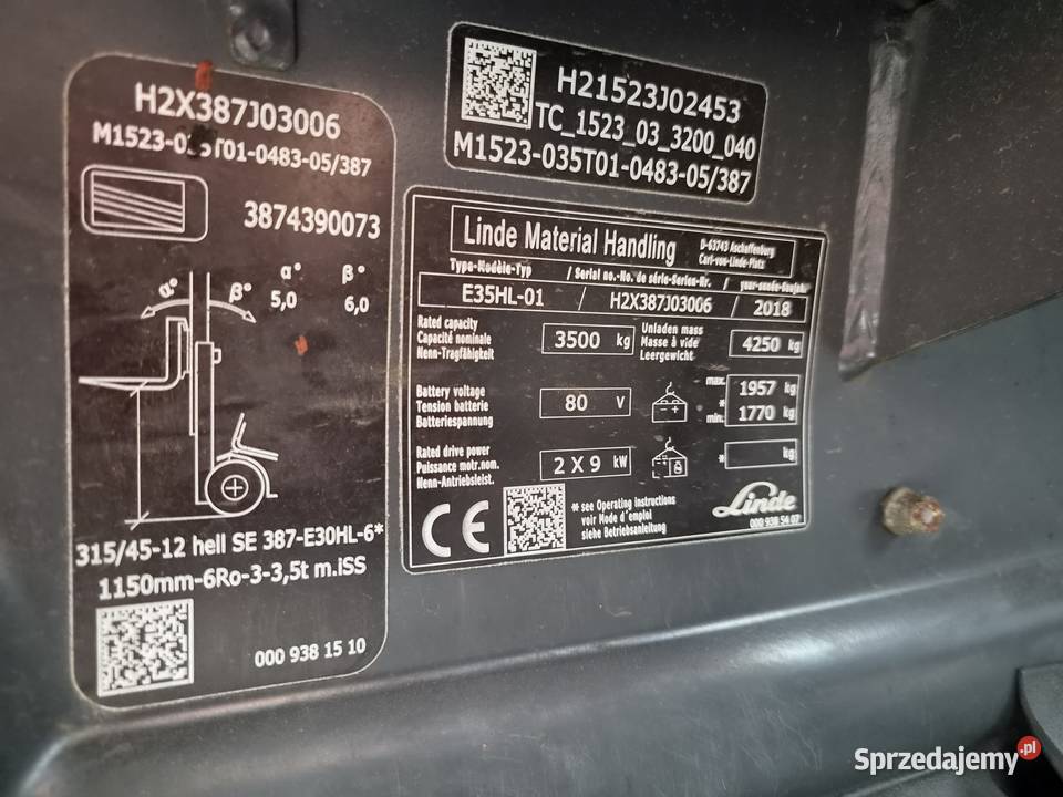 Wózek widłowy Linde E35elektryczny 35 tony z