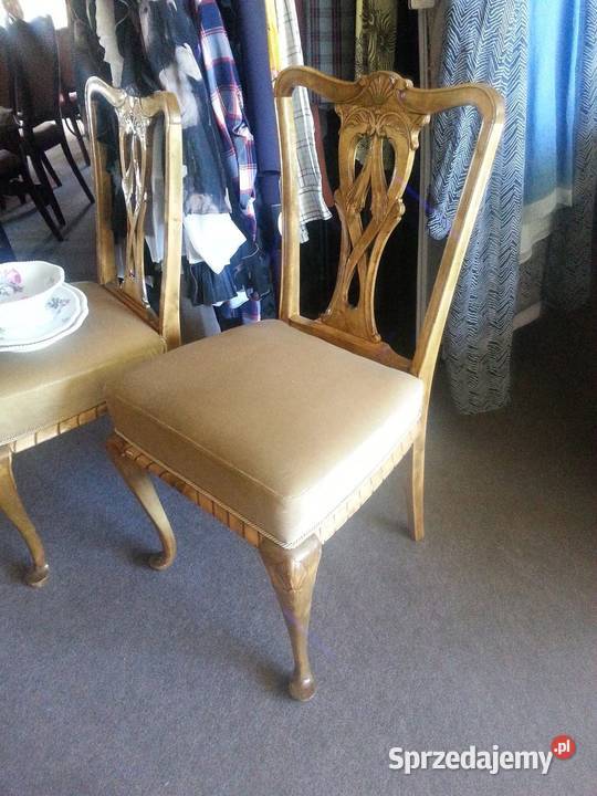 Krzesło piękne drewno orzech tapicerka miodowa Gdańsk