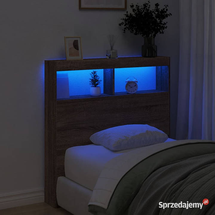 Zagłówek z półkami i LED brązowy dąb 100x17x102