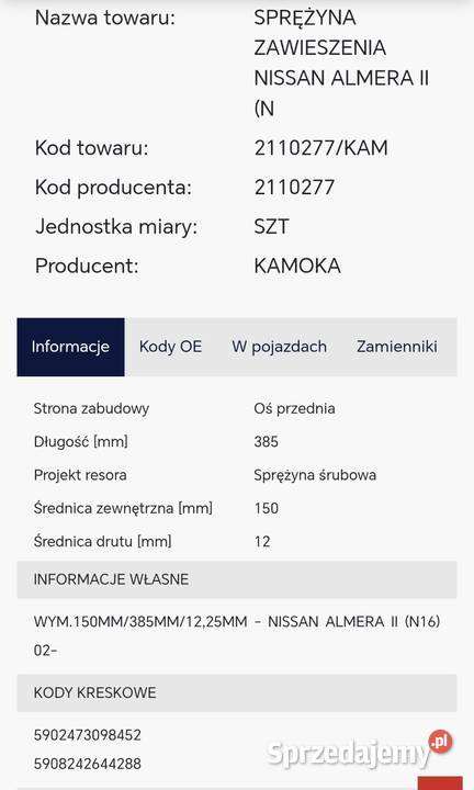 Nissan Almera N16 Sprężyna łódzkie