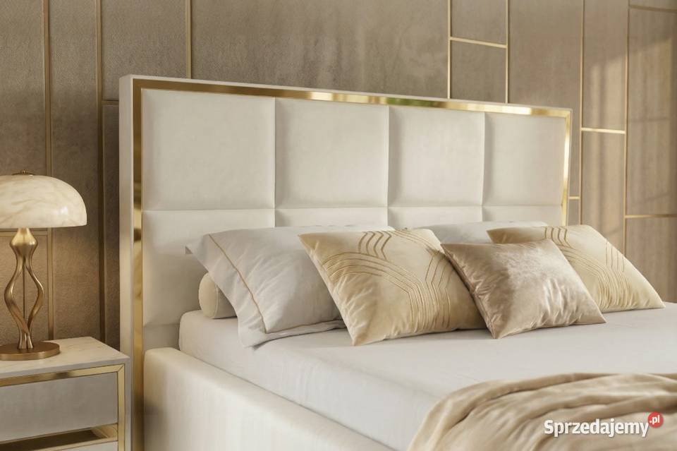 Łóżko tapicerowane złote GOLD kwadraty panele Warszawa