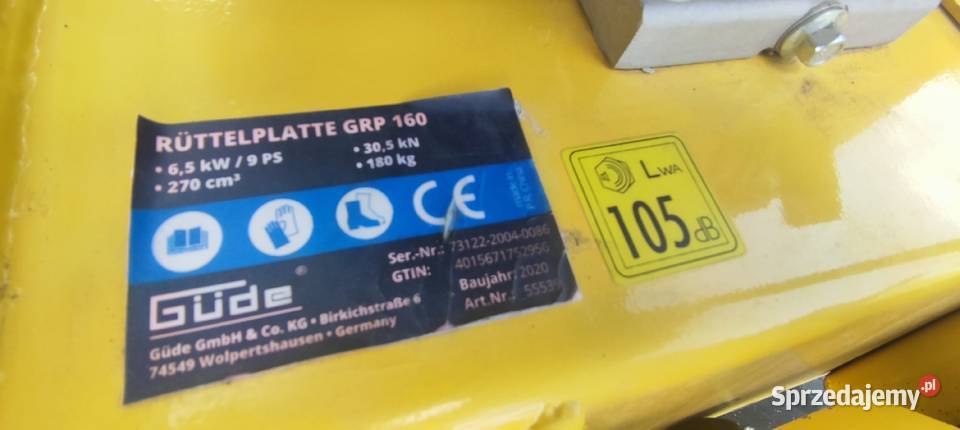 Zagęszczarka GRP 160 Wibrator Płytowy 180 2703 podkarpackie Kalembina sprzedam