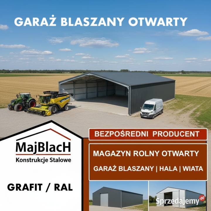 Duża Wiata Hala Garaż Blaszany Grafit OTWARTY Sieradz