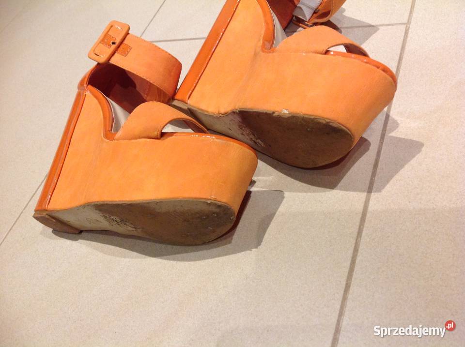 Sandały Na Koturnie Damskie 35355 Pomarańczowe skóra ekologiczna Nowa Sól