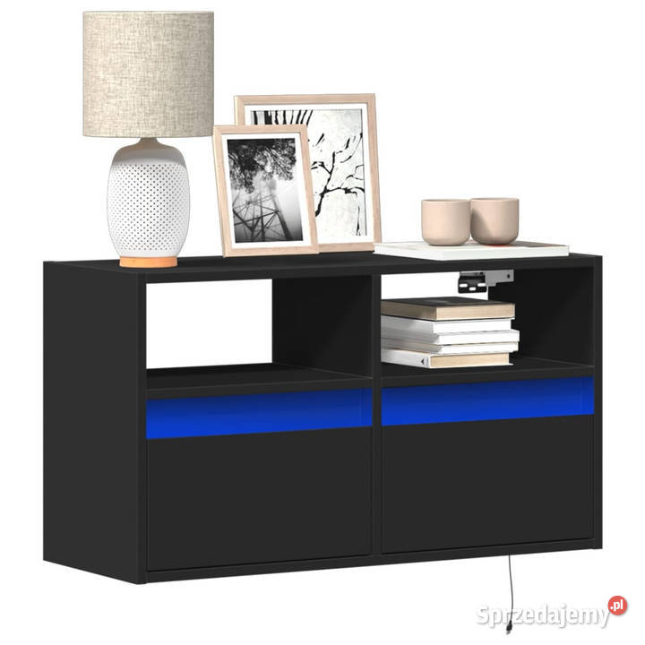 Ścienna szafka TV z LED czarna 80x31x45 WM852328 Warszawa