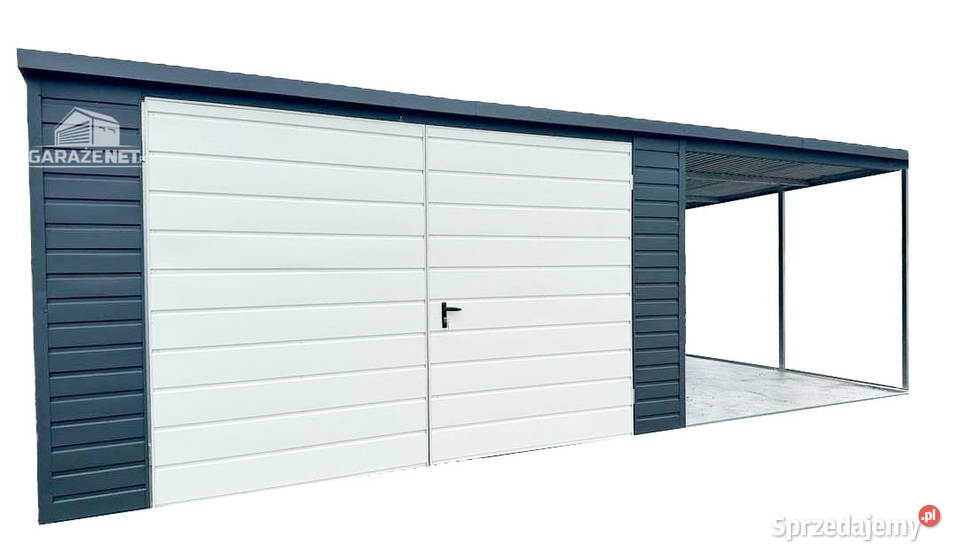 GARAŻ BLASZANY 4m x 6m WIATA 3X6 SPAD TYŁ BRAMA Łapanów