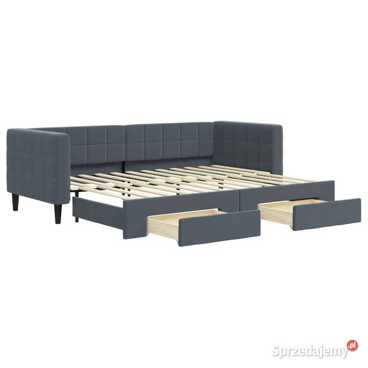 Sofa rozsuwana z szufladami ciemnoszara aksamit