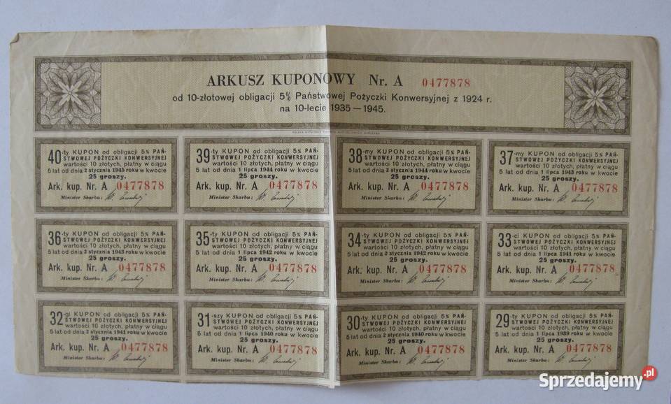 Obligacja 10 50 z 1924 i 5 z 1931 Dąbrowa Górnicza