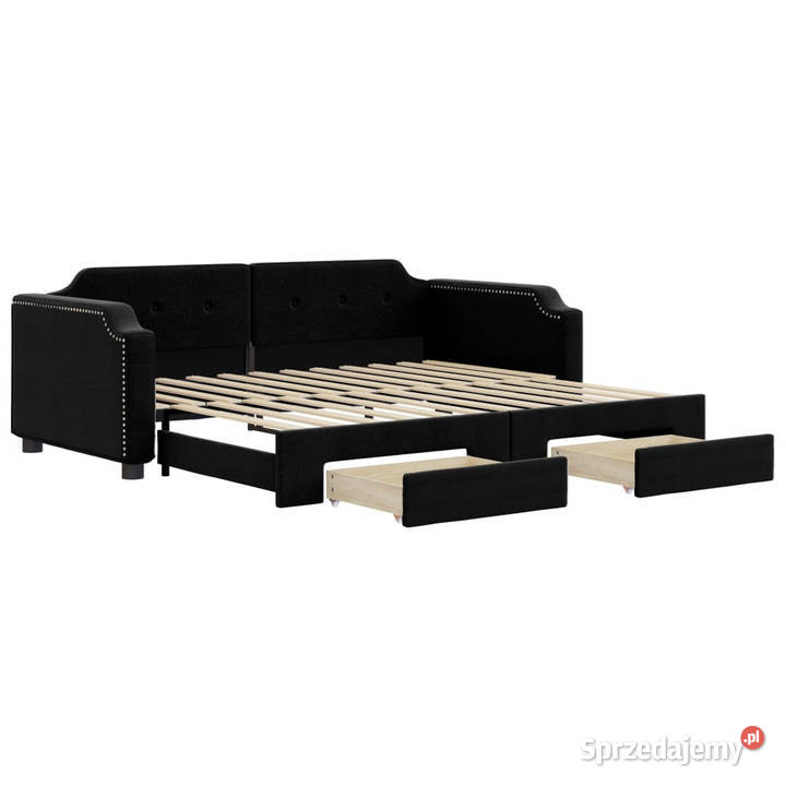 Sofa rozsuwana z szufladami czarna tkanina Warszawa