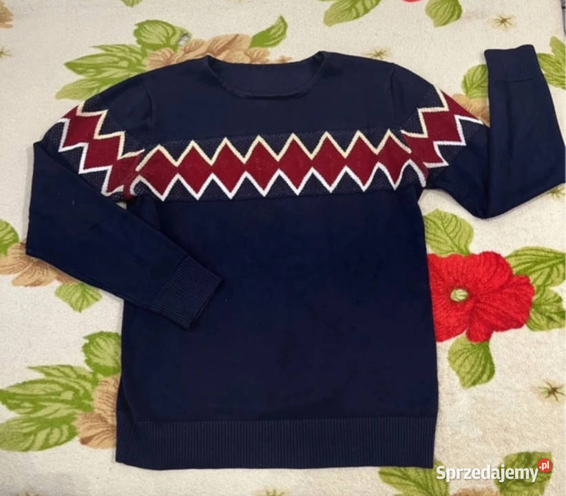 Granatowoczerwony sweter kardigan na zimę jesień sprzedam