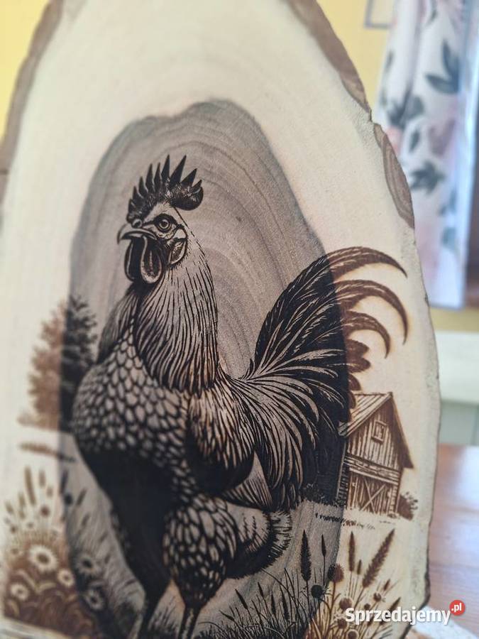 Obrazek wypalany w drewnie kogucik Strzyżów