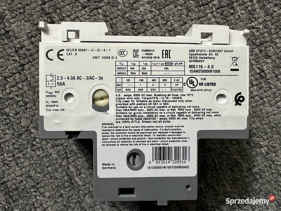 Wyłącznik silnikowy MS11640 2540A ABB Instalacje łódzkie Łódź